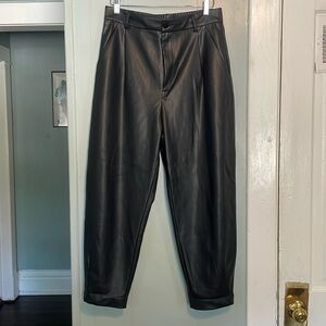 Zara Black Faux Leather High Waisted Pants Size L